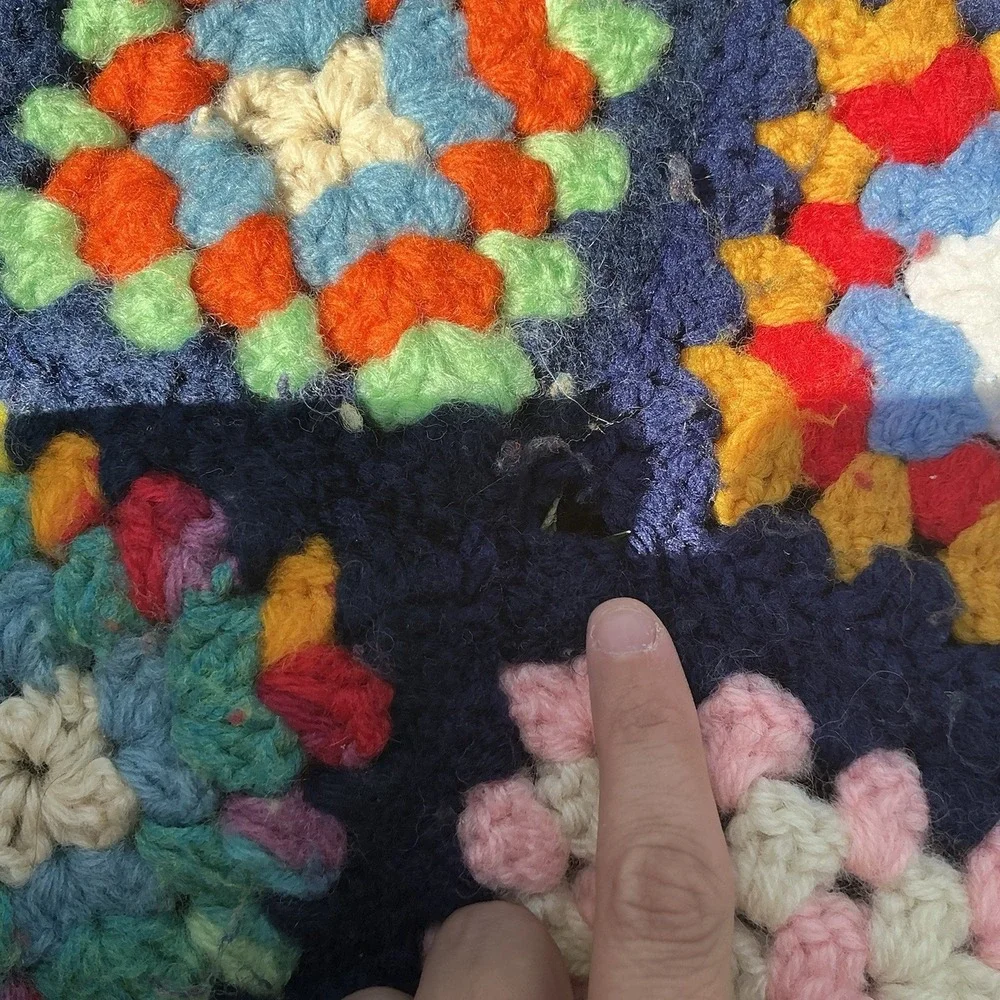 Vintage Afghan Multi-colored Square Granny Square 70s Cutter Boho 36x50